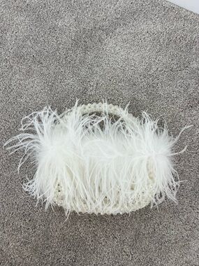 Ivory Feather & Bead Evening Clutch